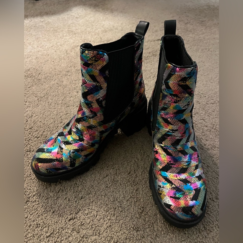 Betsey Johnson Rowann Multi-Color Sequin Combat Booties Size 8.5 Womens NWOB New
